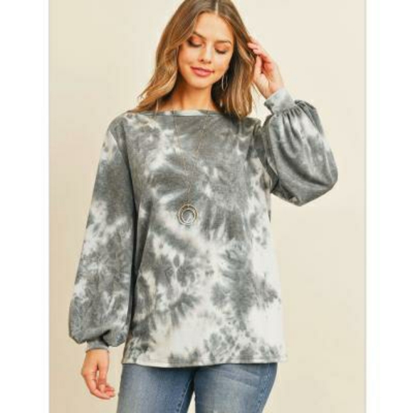 Perfect Peach Charcoal Tie Dye Long Sleeves Top - Picture 3 of 7